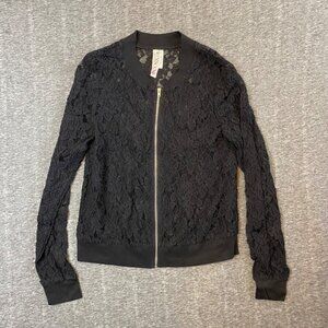 Vintage Y2K Ransom Black Sheer Lace Zip Jacket Junior Size‎ Large Sexy Cottage